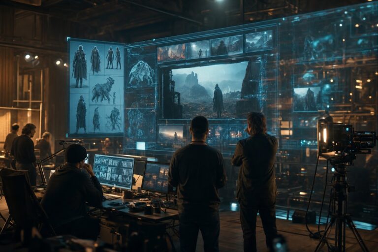 Futurystyczne studio Netflix Inkubator z hologramami storyboardów AI
