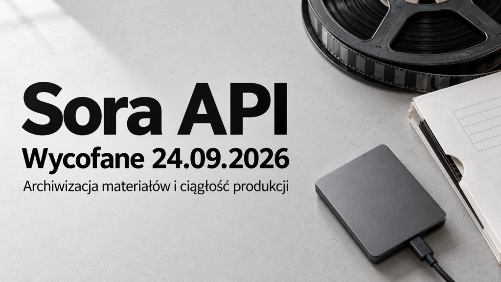Sora API — wycofanie 24 września 2026. Grafika redakcyjna z dyskiem archiwalnym i tytułem artykułu.